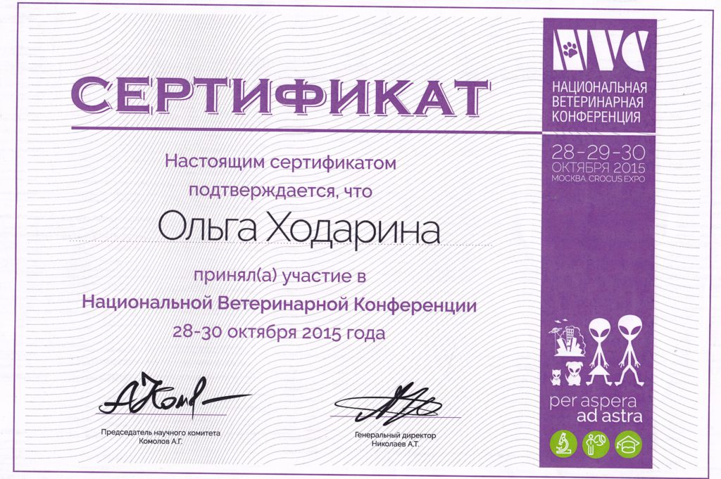 Сертификат Ходариной Ольги Николаевны