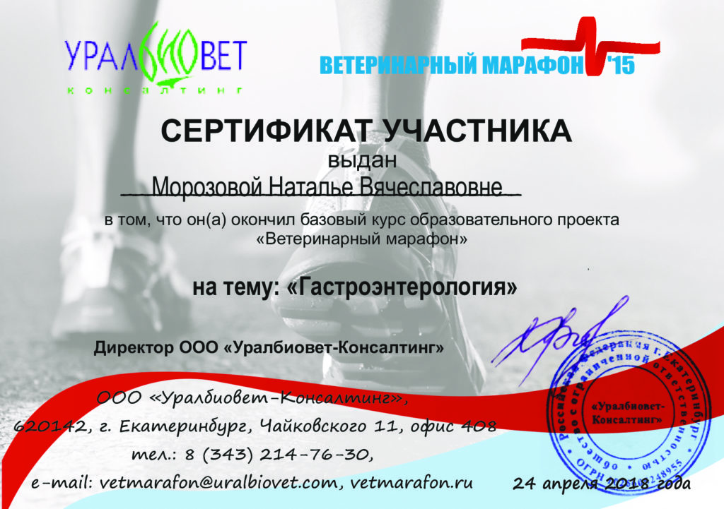 Сертификат Морозовой Натальи Вячеславовны