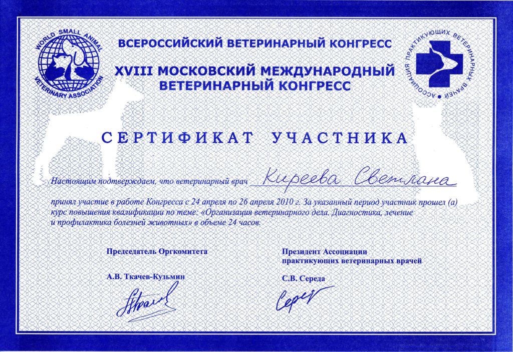 Сертификат Киреевой Светланы Владимировны