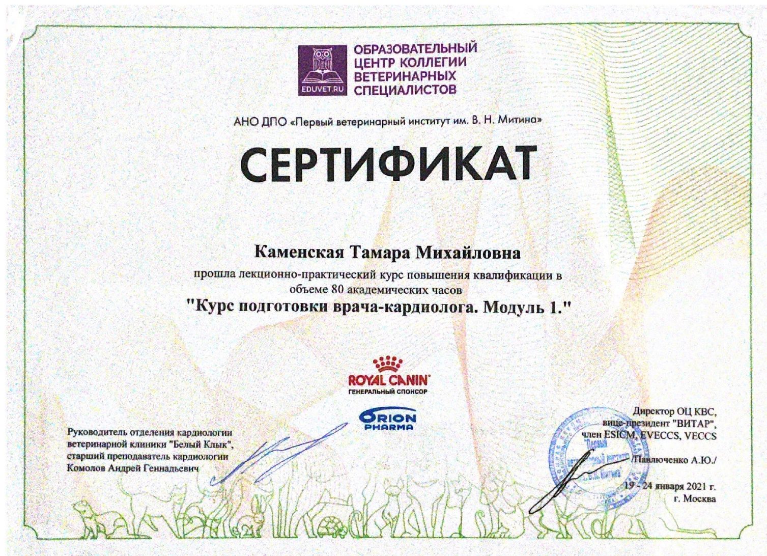 Сертификат Капусткиной Тамары Михайловны